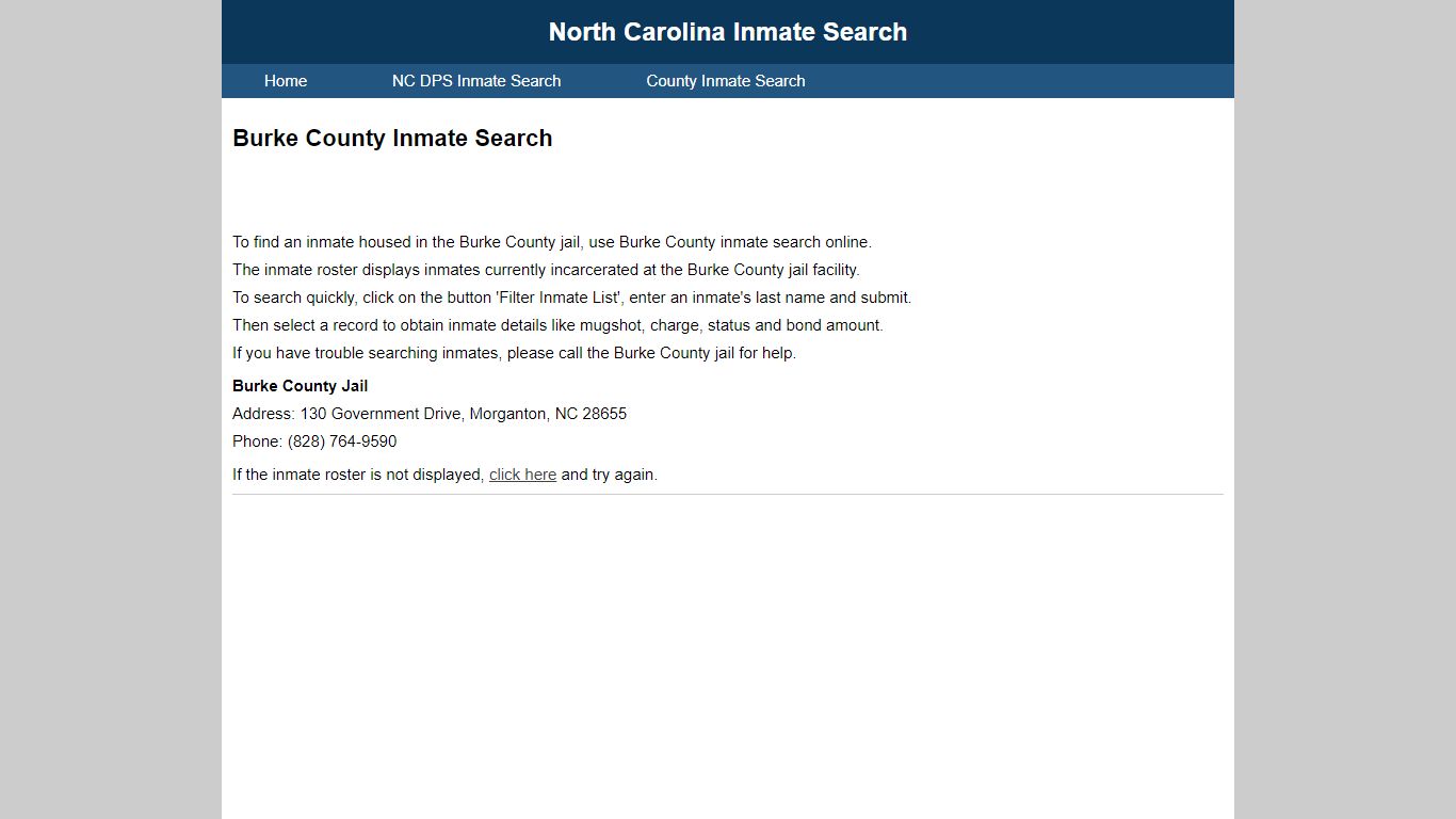 Burke County Inmate Search - North Carolina Inmate Search